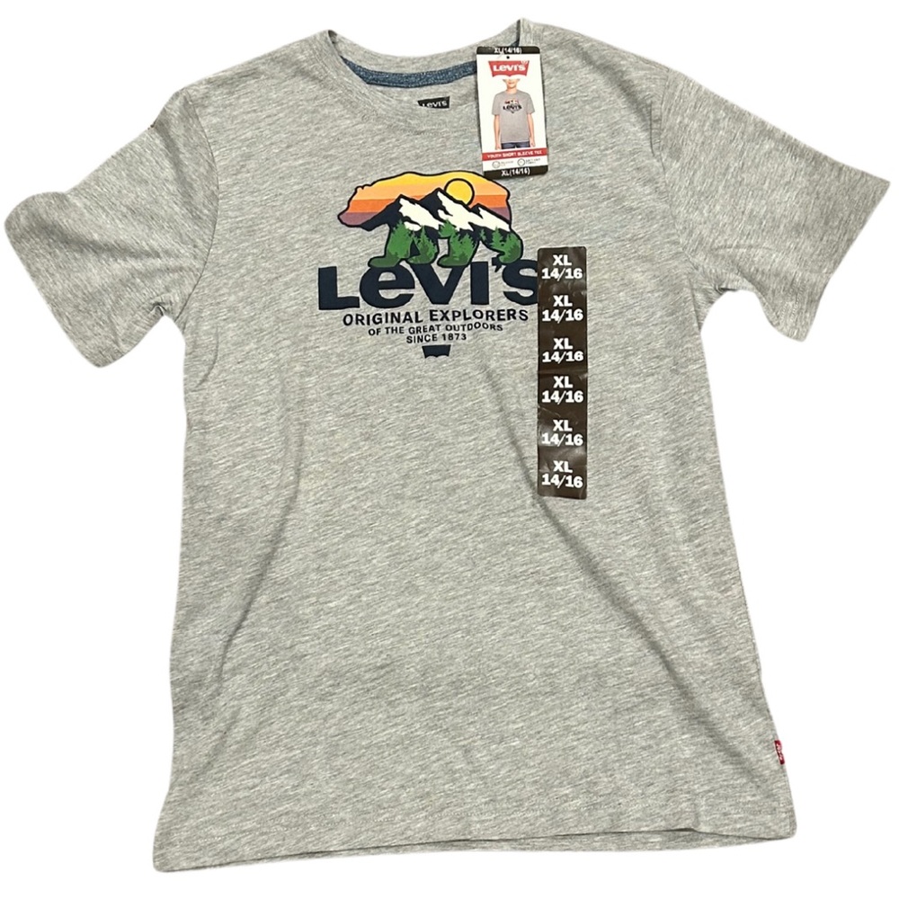 Levi’s Bear Graphic Short Sleeve Tee | heather Grey | NWT | Youth XL (14/16)